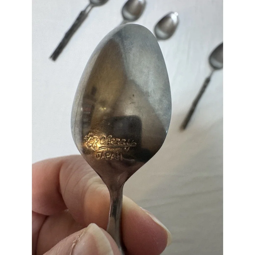 Cherry Japan Metal Branch Handle Tea Spoons Set of 5 Mini Small 5
